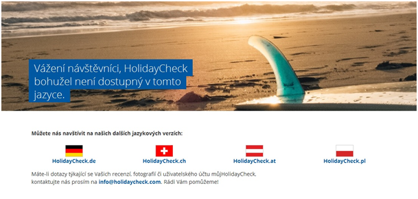 HolidayCheck informace o nedostupnosti